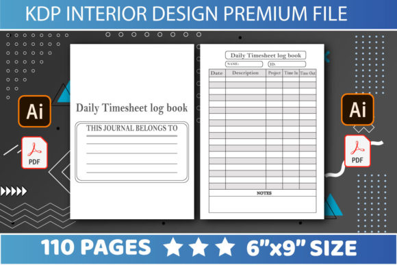 KDP Interiors Daily Timesheet Log Book: Editable 6x9 Template